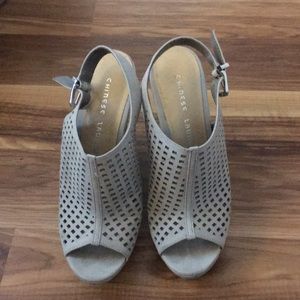 Chinese Laundry Grey Suede Wedges